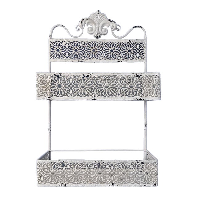 Vintage Decorative Shabby Chic Metal Vanity Wall Shelf For Sale