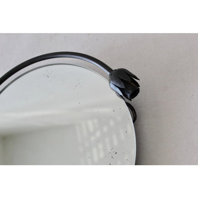 1960s Vintage Art Nouveau Style Bronze Table Top Mirror Flowers Frog Dragonfly Detail With Light For Sale - Image 5 of 13