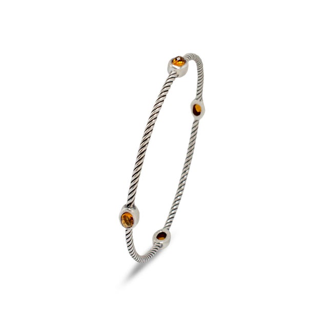 Modern Retired David Yurman Cable Station Citrine 925 Silver Bangle Bracelet For Sale - Image 3 of 8