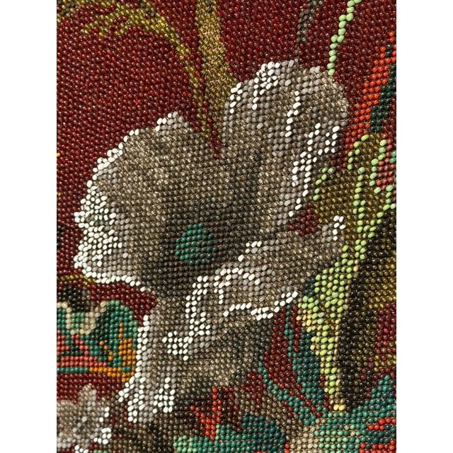 Victorian Antique Victorian Carved Walnut Chaise Lounge “Fainting Couch” With Hand-Beaded Floral Upholstery For Sale - Image 3 of 8