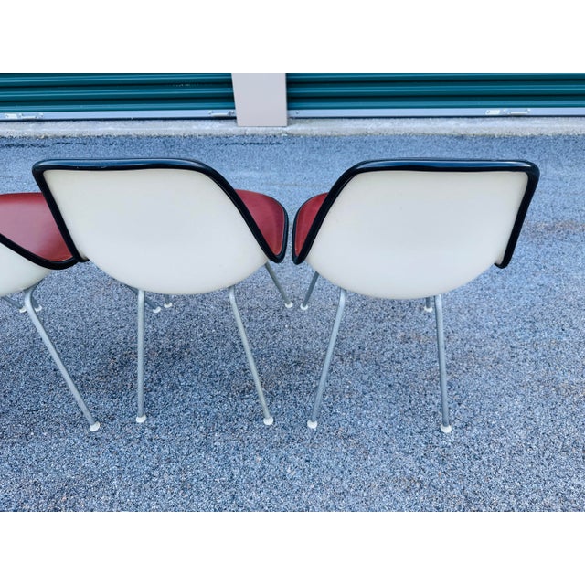 Terra Cotta Vintage 1970s Herman Miller Shell Chairs With Alexander Girard Style Naugahyde, Set of 4 For Sale - Image 8 of 12