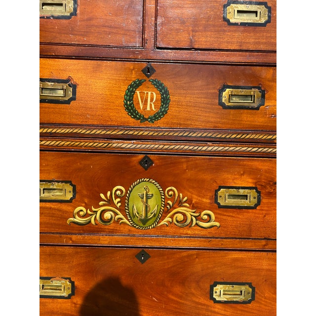 Antique Nautical Painted Campaign Chest For Sale - Image 9 of 12
