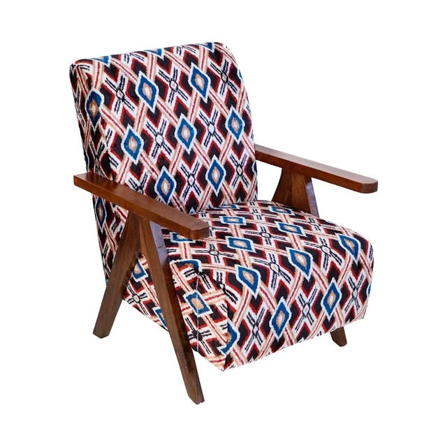 Wood Nana Ikat Reading Chair For Sale - Image 7 of 7