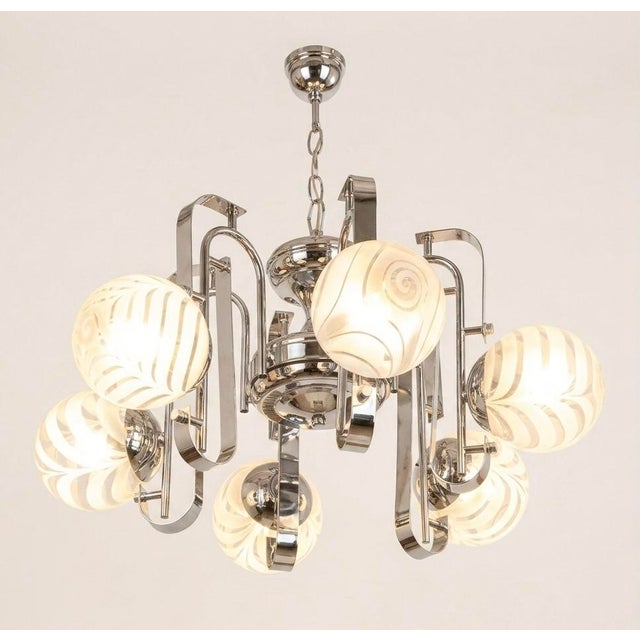 Mid-Century Modern 1970s Chromium Ceiling Lamp in the Style of Mazzega with Murano Glass Shades European Plug (up to...