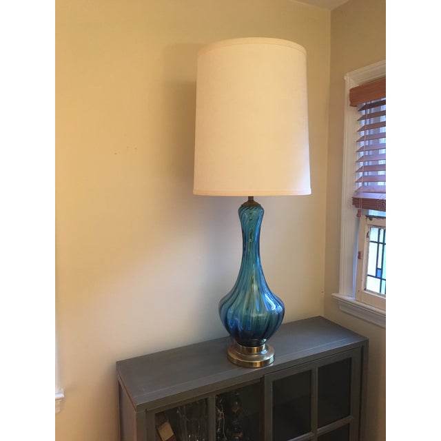 Vintage Mid Century Modern Tall Hand Blown Blue Art Glass ...