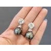Bochic "Orient" White Topaz & Tahiti Pearl Earrings Set In 18K Gold & Silver For Sale - Image 10 of 18