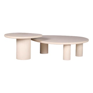Handmade Outdoor Rock-Shaped Natural Plaster Table Set by Philippe Colette, Set of 2 For Sale