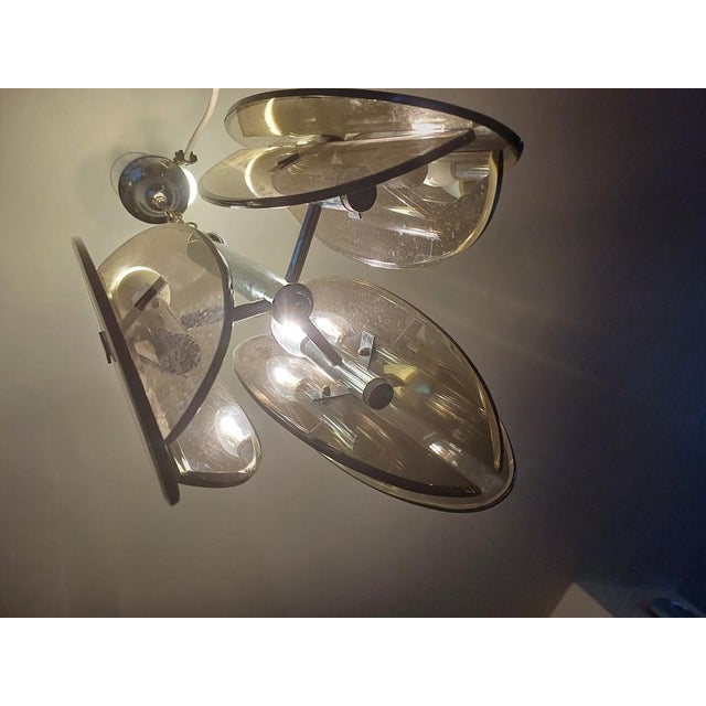 Fontana Arte Vintage Chrome and Smoked Glass Chandelier attributed to Fontana Arte, 1970 For Sale - Image 4 of 17