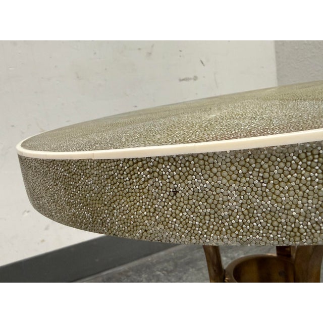 Metal Mid Century Style Shagreen + Brass Side Table For Sale - Image 7 of 12