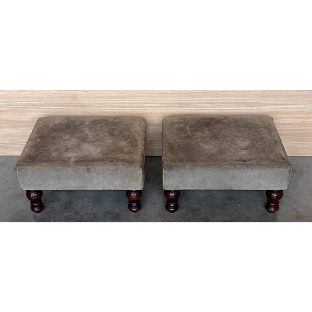 Pair of Footstools with leather seat and Bowl Legs For Sale - Image 12 of 18