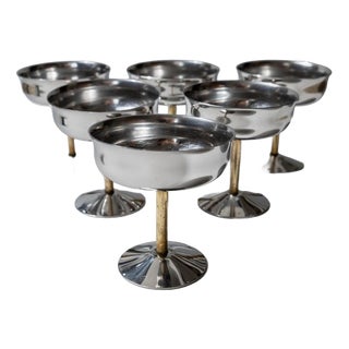 Vintage Champagne Bowls in Stainless Steel with Golden Stem, Italy, 1970s, Set of 6 For Sale