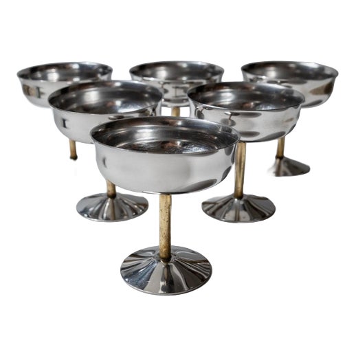 Vintage Champagne Bowls in Stainless Steel with Golden Stem, Italy, 1970s, Set of 6 For Sale