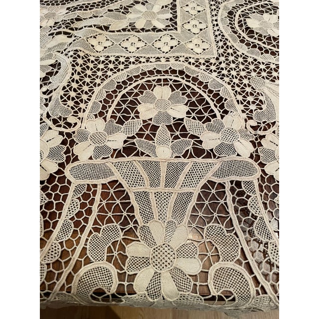 Vintage French Lace Point De Venise Tablecloth For Sale In San Francisco - Image 6 of 13