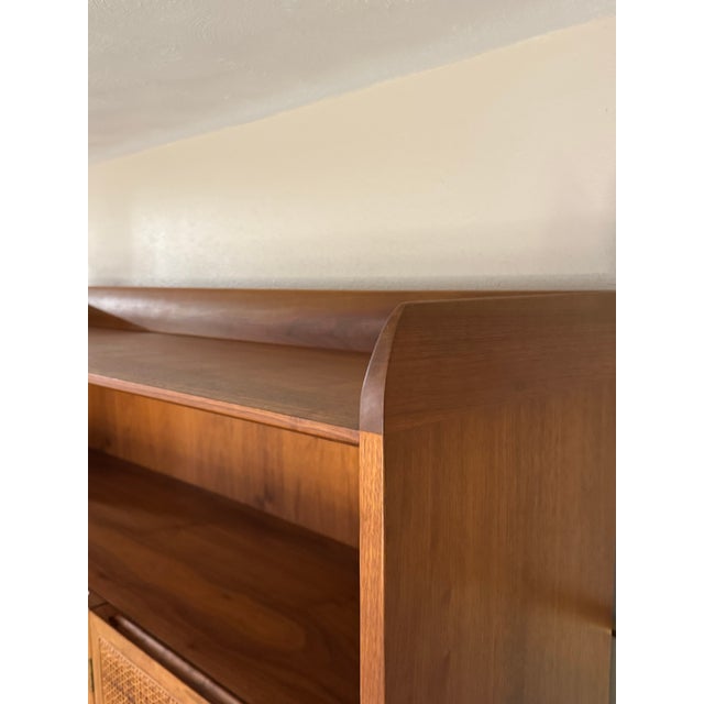 A Beautiful Mid Century Modern Walnut and Cane Hutch Designed by Kipp Stewart for Drexels “Declaration” Line, Circa 1960s For Sale - Image 10 of 12