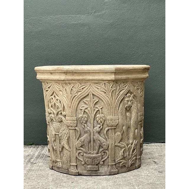 Vintage Cast Stone Lions Head Table Pedestal For Sale - Image 10 of 18