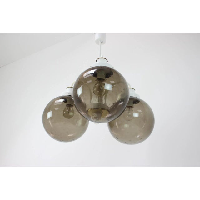 Made in czechoslovakia made of smoked glass, lacquered metal, brass 3x 60w,e27 or e26 bulb us wiring compatible fully...