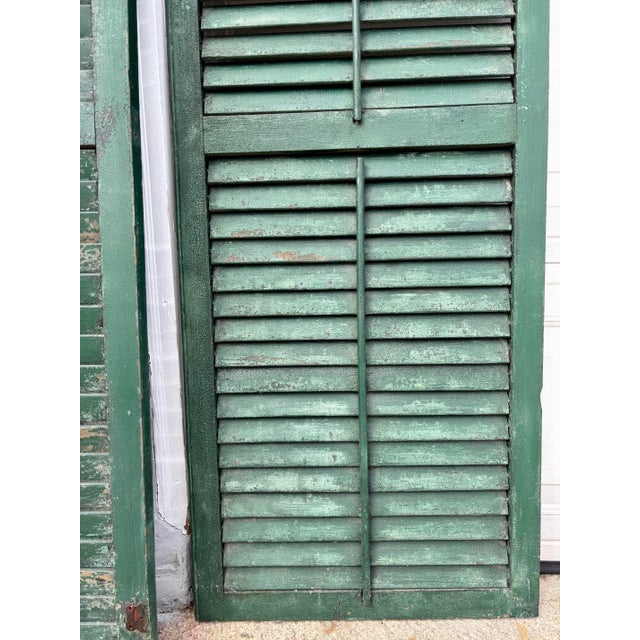 Farmhouse Antique American Green Farmhouse Shutter 19th C Architectural Salvage- Set of 3 For Sale - Image 3 of 9