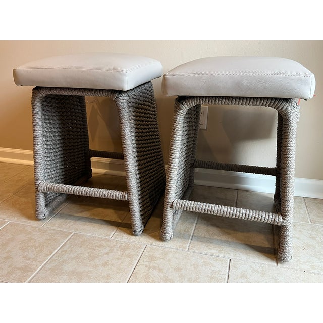 Baker McGuire Cuerda Counter Stool, Genuine Leather Seat, Rope Wrapped Aluminium Frame For Sale - Image 16 of 18