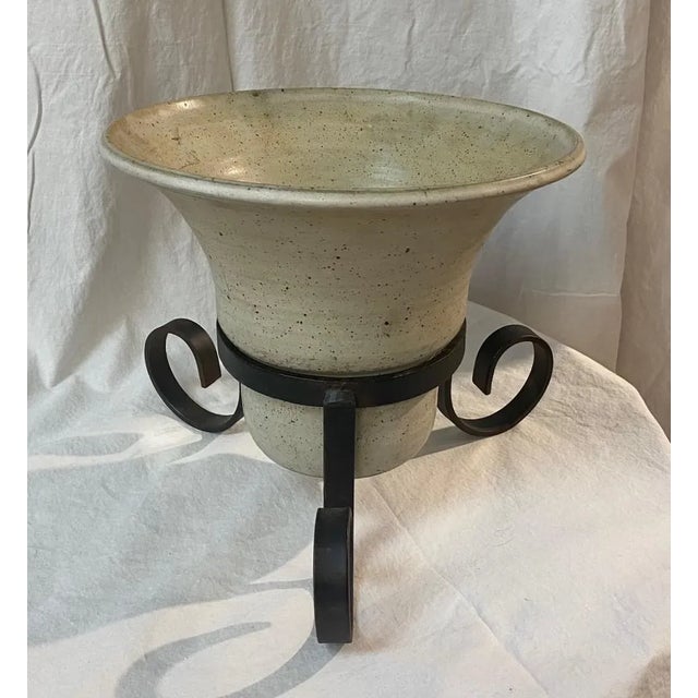 1980s Cachepot Planter Vintage Showroom Sample Vintage White Ceramic on Iron Base For Sale - Image 5 of 10