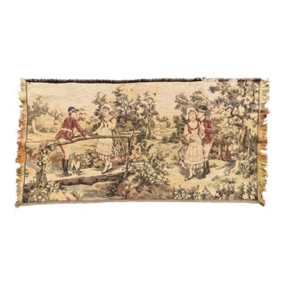 Vintage French Aubusson Style Pastoral Courtship Jacquard Tapestry For Sale