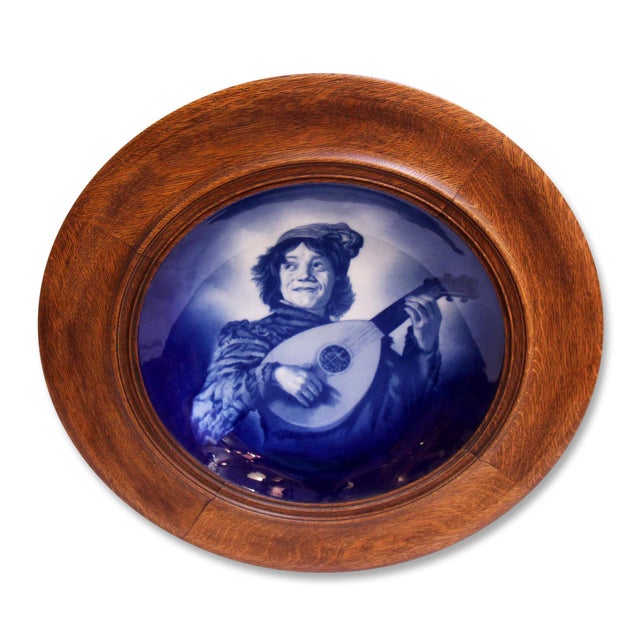 Mid 20th Century Handmade Wood Framed Frans Hals Porcelain Jester Plate For Sale - Image 5 of 7