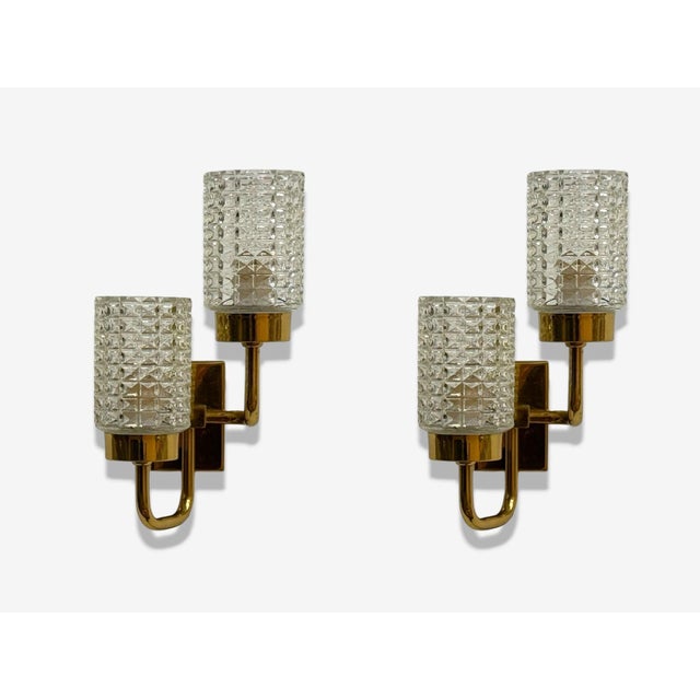 Mid-Century Modern Malmö Metallvarufabrik, Glass, Patinated Brass, Wall Sconces, Sweden, 1960s For Sale - Image 3 of 7