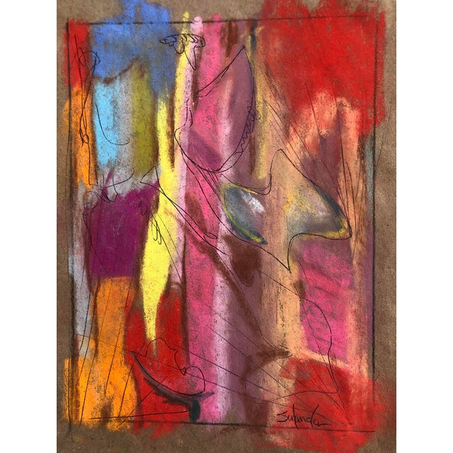Abstract #305 original pastel and pen drawing on paper by Erik Sulander, image size 6.5x8.5. Signed, unframed.