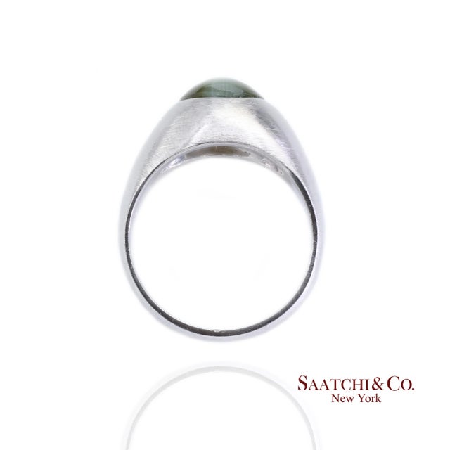 Platinum 950 Natural Chrysoberyl Cat's Eye and Natural Diamond Ring, Size 9.75 For Sale - Image 9 of 11