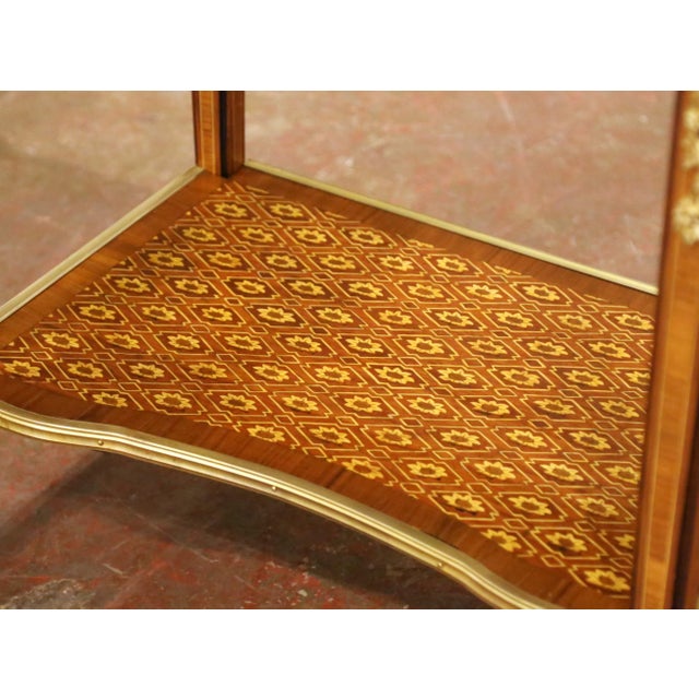 Near Pair of Mid-Century French Louis XVI Ormolu Marquetry Side Tables For Sale - Image 9 of 17