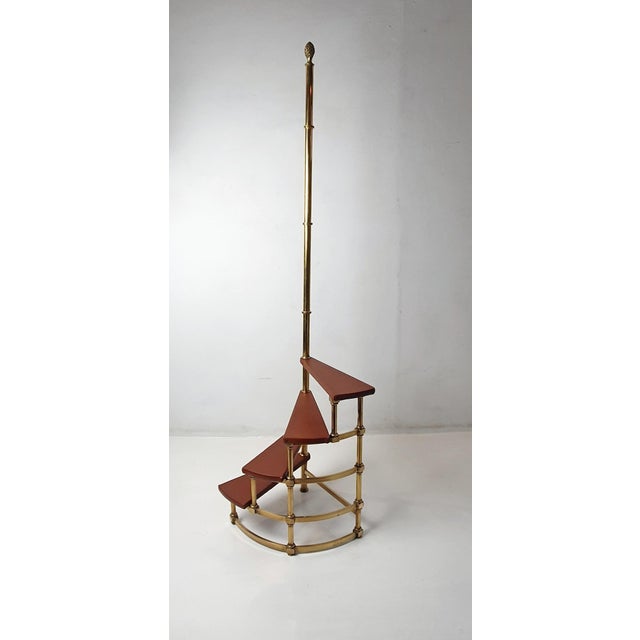 Brown Antique Leather & Brass Library Steps For Sale - Image 8 of 15