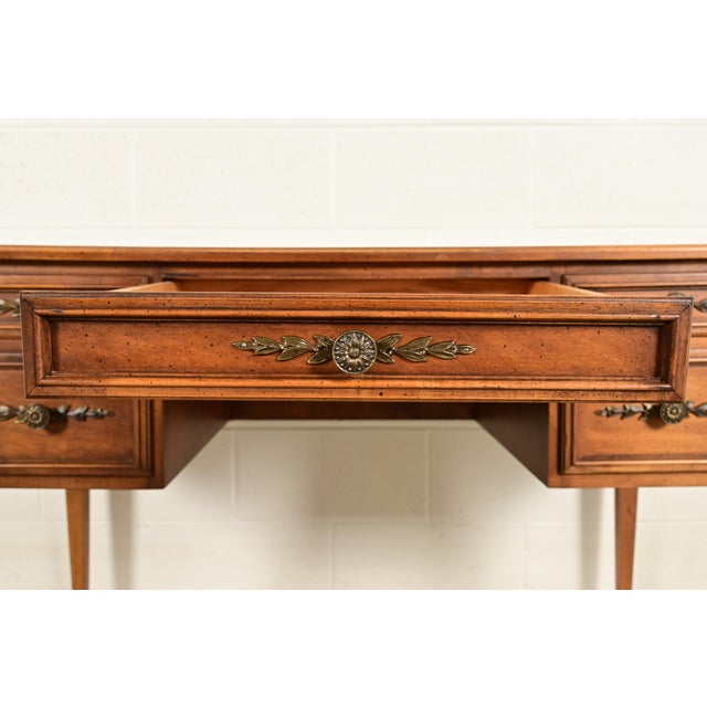 Brown Sligh Furniture French Regency Louis XVI Carved Walnut Leather Top Writing Desk, Circa 1960s For Sale - Image 8 of 14