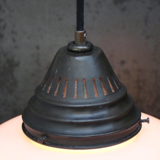 Art Deco White Opaline Glass Pendant Light, 1920s For Sale - Image 3 of 8