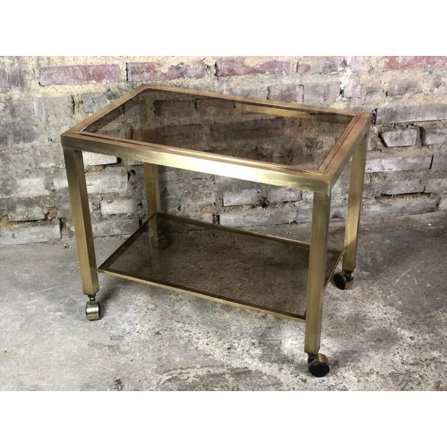 2-Tier Smoked Glass & Brass Serving Trolley, 1970s For Sale - Image 9 of 10