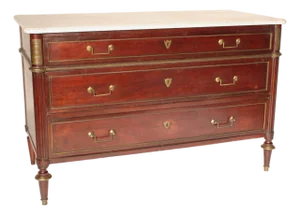 Louis XVI Brass Mounted Mahogany Chest of Drawers With Carrara Marble Top