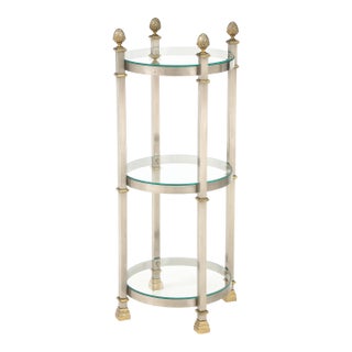 Maison Jansen Style 3 Tier Steel and Brass Side Table For Sale