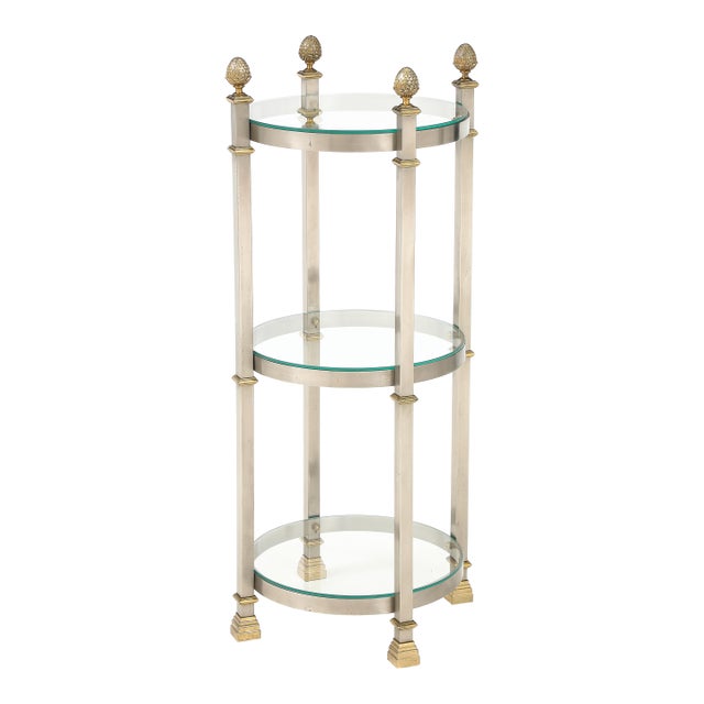 Maison Jansen Style 3 Tier Steel and Brass Side Table For Sale
