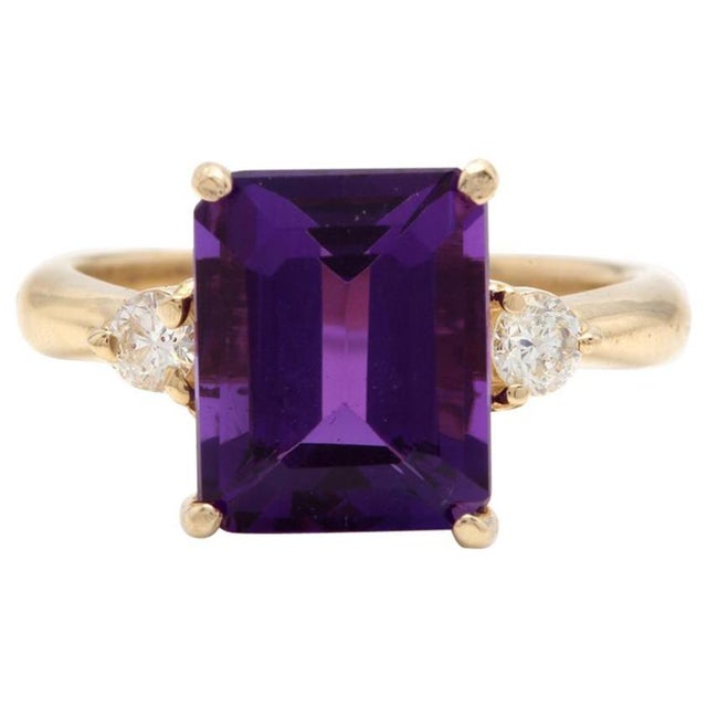 Natural Amethyst 2.65cts & Diamond 0.55cts Ring in 14k Gold For Sale - Image 4 of 8