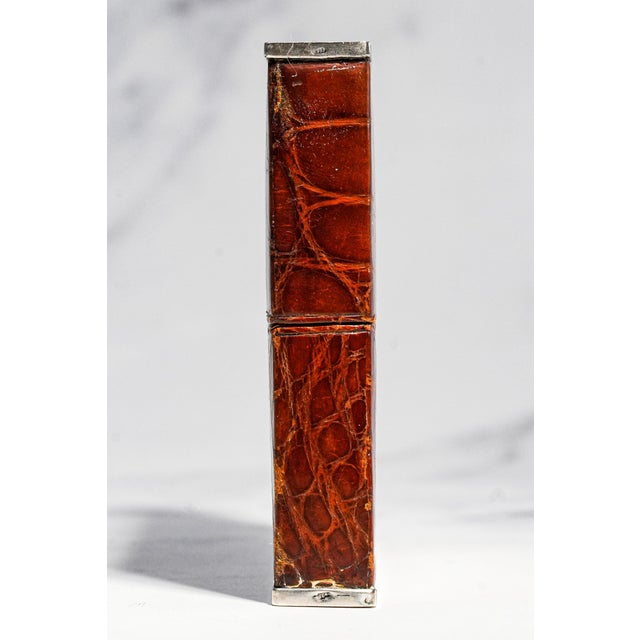 Luxurious Antique Art Deco French Leather and Silver Card Case Box Home Decor For Sale - Image 4 of 14