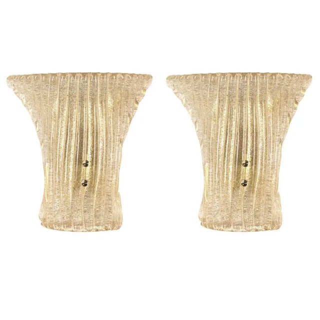 Ribbed Amber and Golden Murano Glass Wall Lamps, 1960s, Set of 2 For Sale - Image 10 of 10