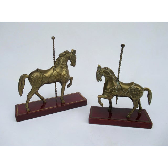 1960's Mid-Century Brass and Oxblood Red Wood Bookends With Inlaid Brass Trim Surround - a Pair For Sale - Image 4 of 9