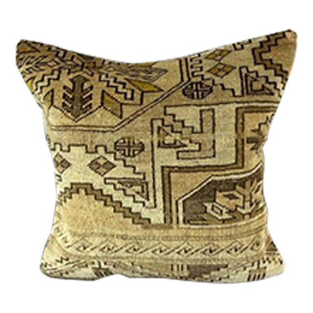 20 x 20 Rug Pillow Sultanate Golden Twilight Turkish Pillow Cushion Cover For Sale