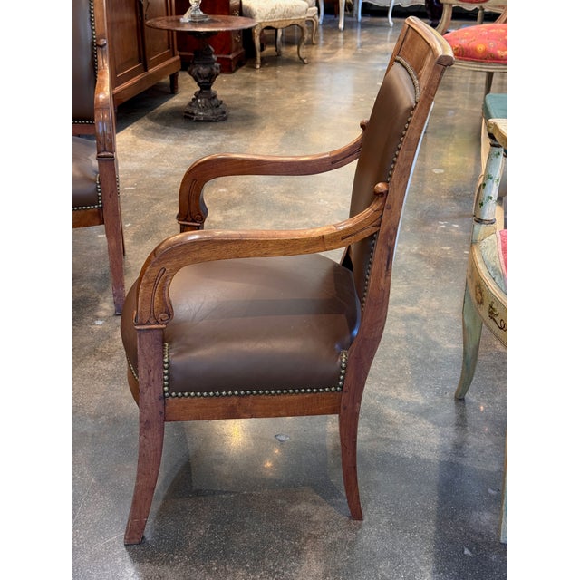 Wood Pair of 19th Century French Fauteuils With Leather Upholstery For Sale - Image 7 of 10