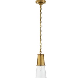 Thomas O'Brien for Visual Comfort Signature Robinson Small Pendant in Hand-Rubbed Antique Brass with Clear Glass For Sale