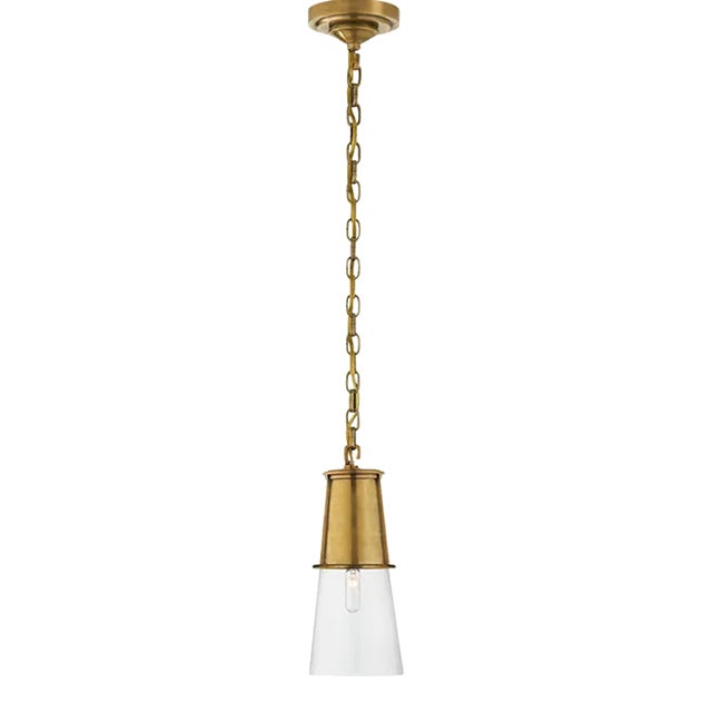 Thomas O'Brien for Visual Comfort Signature Robinson Small Pendant in Hand-Rubbed Antique Brass with Clear Glass For Sale