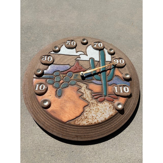Vintage artist made outdoor thermometer from the southwest. Stoneware with glazed and unglazed elements and applied...