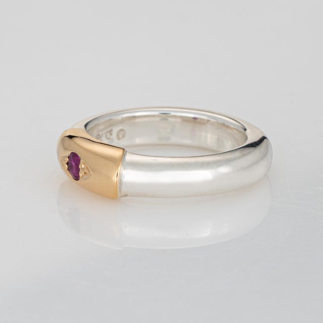70s Ilias Lalaounis Ring Ruby Stacking Band Sterling Silver 18k Gold Signed, Size 5 For Sale - Image 4 of 7
