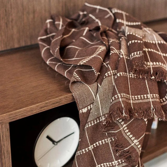 Studio Variously Handwoven Organic Cotton Earthy Brown Checks Treacle Throw For Sale - Image 9 of 12