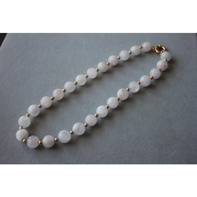 Light Pink Rose Quartz Round Circle Sphere Beads 14 Karat Yellow Gold Bead Short For Sale - Image 10 of 10