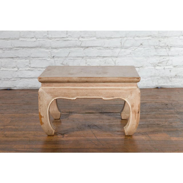 Mid 20th Century Vintage Thai Whitewashed Low Drinks Table with Carved Apron & Chow Legs For Sale - Image 5 of 13