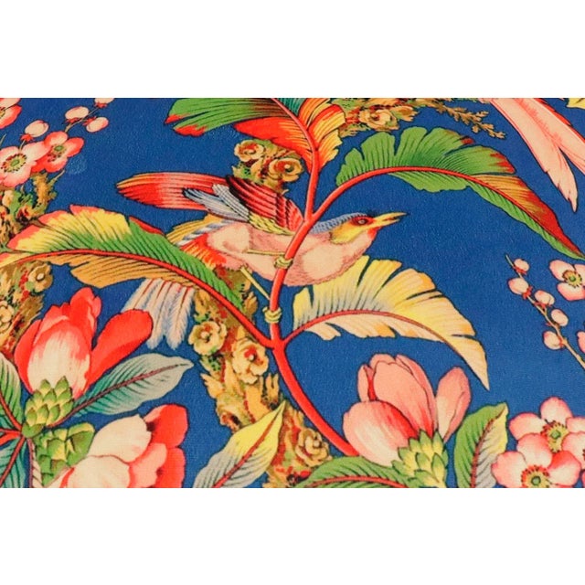 Shabby Chic Edwarain Bird Print Velvet Handmade Ottoman For Sale In New York - Image 6 of 10